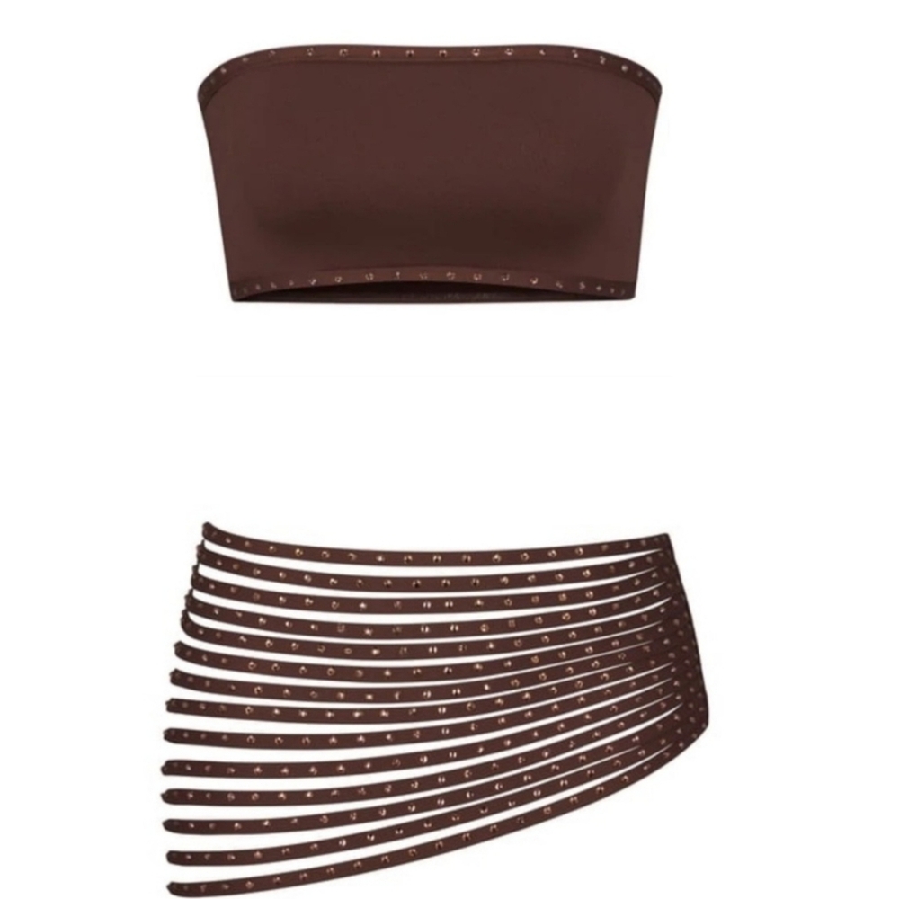 NWT SKIMS RHINESTONE SWIM SET IN COCOA